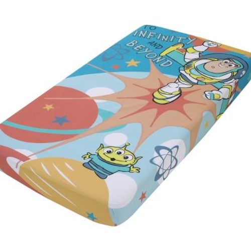 NoJo Disney Toy Story Buzz Lightyear Blue and Orange Blast Off To Infiniti and Beyond 100% Cotton Photo Op Fitted Crib Sheet