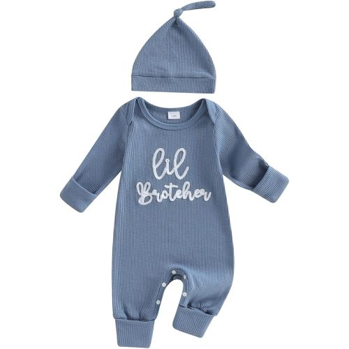allshope Newborn Baby Boy Fall Outfit Romper Lil Bro Little Brother Long Sleeve Crew Neck Jumpsuit Bodysuit Infant Clothes