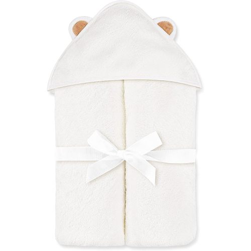 Natemia Baby Hooded Towel - Premium Ultra Soft Baby Bath Towel with Animal Design - Rayon from Bamboo Hooded Baby Towels for Newborn to Toddler - Made in Turkey - Perfect Baby Gifts - White Bear