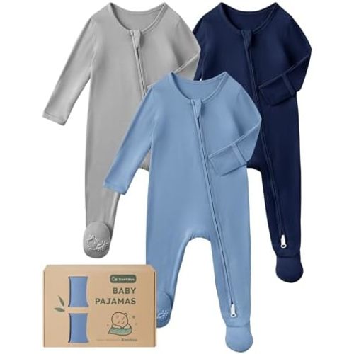 Yofooss Rayon Made From Bamboo Baby Pajamas 3pcs Newbron Sleepers For Boy Girl Clothes, 0-3-6-9 Months Footed Pjs
