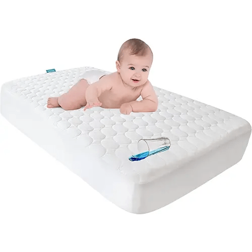 Biloban Waterproof Crib Mattress Protector, Crib Mattress Protector Waterproof (52"x 28"), Quilted Crib Mattress Pad Cover, Soft and Breathable with 9 Inches Deep Skirt, White