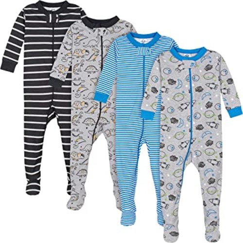 4-Pack Boys Safari Animals & Crab Snug Fit Footed Cotton Pajamas