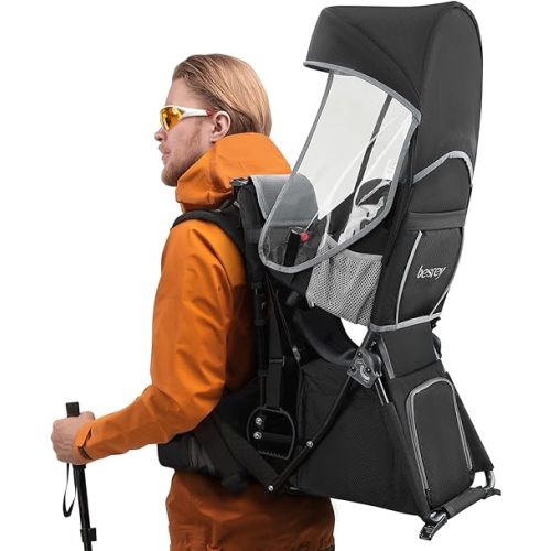 besrey Baby Backpack Carrier for Hiking Toddler Backpack Carrier with Diaper Change Pad and Insulated Pocket, Lightweight Large Capacity Child Carrier for Outdoor Black