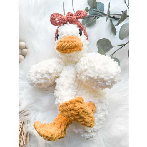 Duck Lovey Snuggler, Gift for Baby Girl, Della Duck Toy, Security Blanket Cuddle Toy, Baby Lovey Animal, Plush Duck with Headband