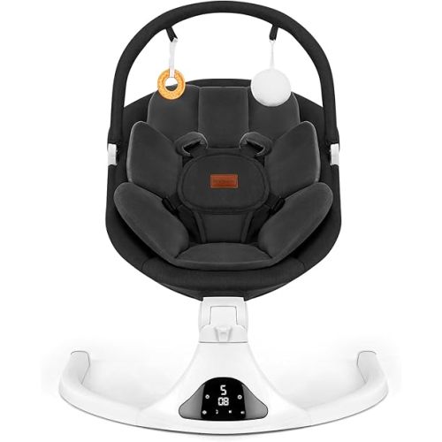 Baby Swing, Electric Infant Swing with Remote Control, 5 Speed Adjustable, Machine Washable Seat, 5 Point Safety Harness, Bluetooth Music, Portable Swing for Babies (Black)