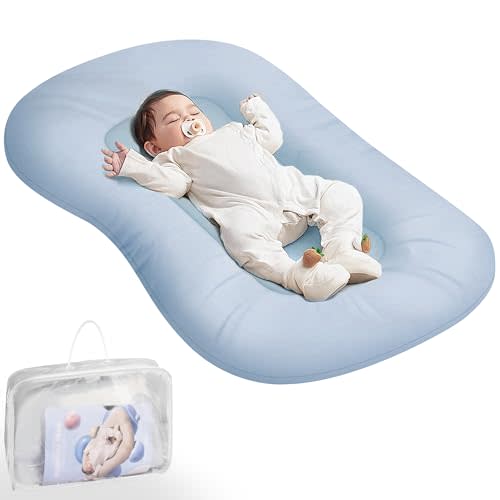 Baby Lounger - Baby Lounger for Newborn, Infant Lounger for Home and Travel, Soft Cotton, Newborn Babies Essentials Gifts, ZumaBlue