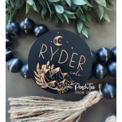 Wooden Baby Name Announcement Sign, Moon and Mountain Newborn Sign, Small Baby Name Sign, Personalized Baby Name Sign