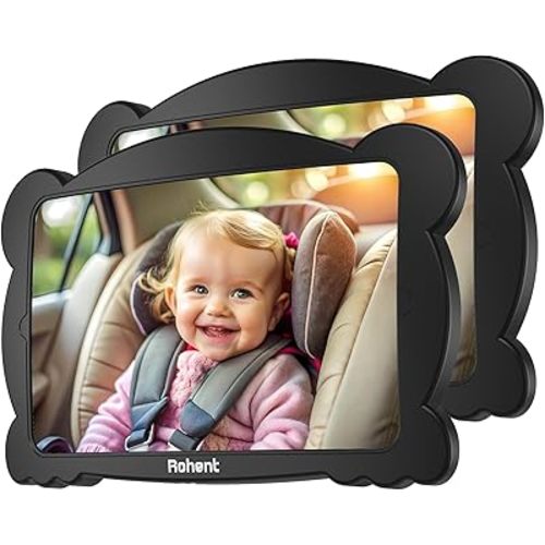 Adjustable 360° Baby Car Mirror 2-Pack - Shatterproof, Easy Installation, Dual Pack for Rear-Facing Seats - Safety Mirror for Infants and Toddlers by Rohent