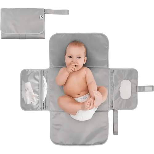 Tiny Twinkle Portable Diaper Changing Pad, Foldable Waterproof Baby Change Pad for Newborn Girl & Boy with Smart Wipes Pocket (Gray)