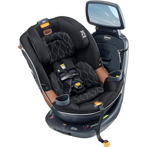 Chicco Fit360 Zip ClearTex Rotating Convertible Car Seat with Fit360 Mirror, 360 Degree Rotation for Rear-Facing and Forward-Facing Usage | Black/Black