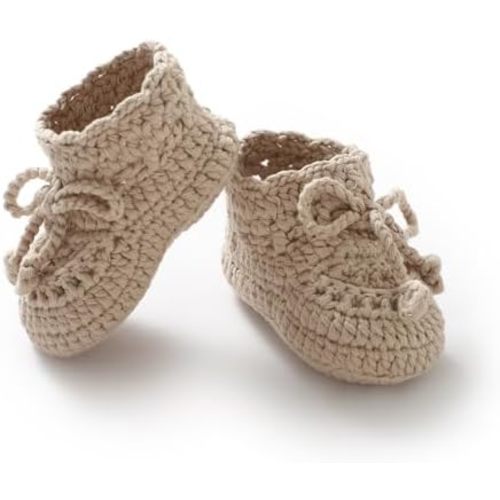Hadetoto Baby Booties Hand Crochet Knit Cotton Bootie Soft Cozy Warm Socks Shoes Newborn First Walkers for Infant Boy Girl