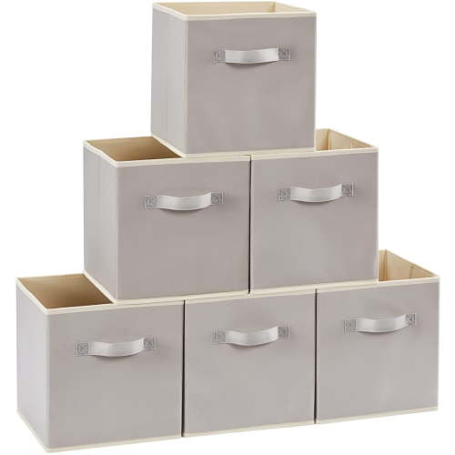 Lifewit 11 inch Foldable Fabric Storage Cubes, Light Grey, Collapsible, 6 Pack