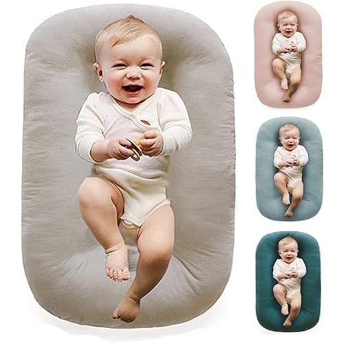 Baby Lounger 0-24 Months 100% Cotton-Snuggle Cozy Me Lounger,Soft & Breathable Baby Lounger for Newborn Play Mat,Infant Babies Essentials Gifts,Apricot(Lounger Cover Included)