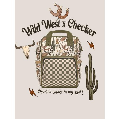 Western Cowboy & Checkerboard Print Diaper Backpack Bag