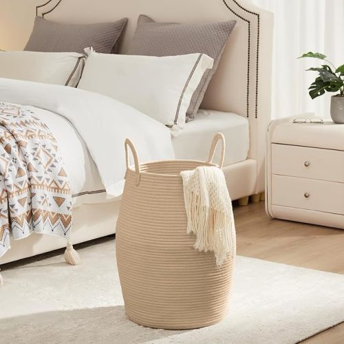105L Extra Large Laundry Hamper Basket by Fiona's magic, Woven Tall Clothes Hamper for Storage Blanket, Toys and Dirty Cothes in Bedroom and Living Room Organizer, Jute Brown