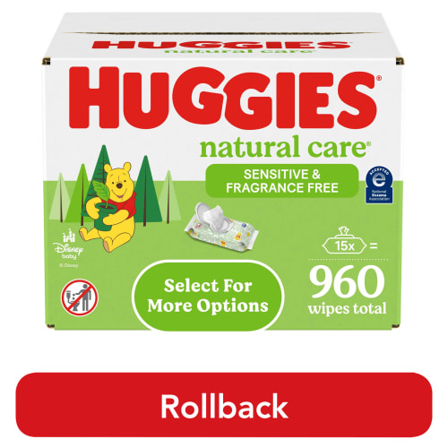 Huggies Natural Care Sensitive Baby Wipes, Unscented, 15 Pack, 960 Total Ct (Select for More)
