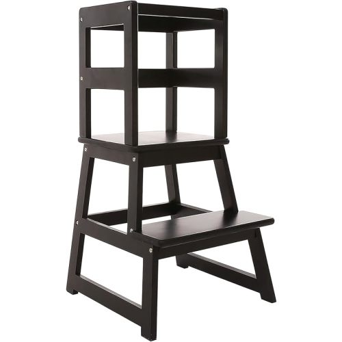 SDADI Kids Kitchen Step Stool Tower for Toddlers, Holds up to 150 lbs, w/ Safety Rail, Wide Platform Design, and 4 Anti-Slip Strips, Black