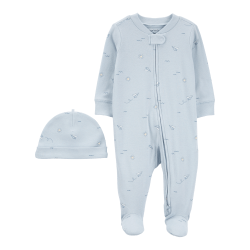Baby Blue Airplane 2-Piece Sleep and Play Pajamas and Cap Set  - Carter's | Carter's