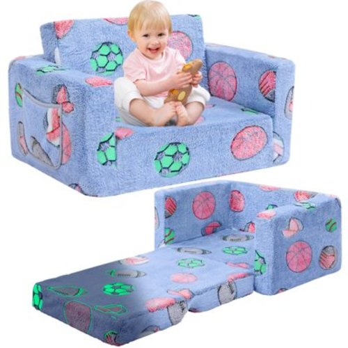 Kids Sofa, Glow in The Dark Toddler Chairs Children's 2 in 1 Convertible Sofa to Lounger