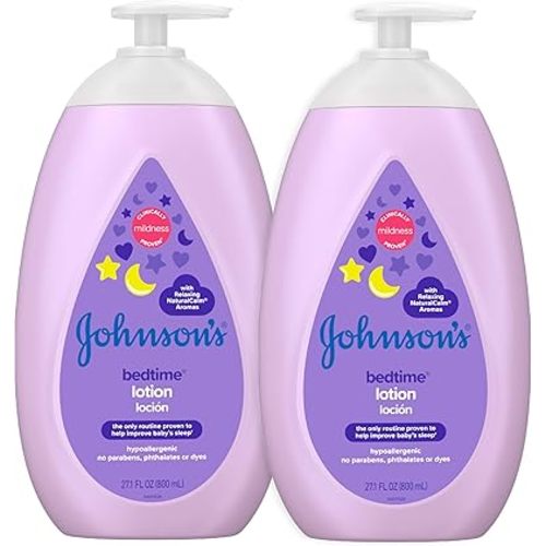Johnson's Moisturizing Bedtime Baby Lotion with Coconut Oil & NaturalCalm Aromas to Help Relax Baby, Mild, Hypoallergenic & Paraben-, Phthalate- & Dye-Free, Twin Pack, 2 x 27.1 fl. oz