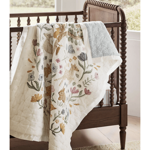 Wonderland Prairie Embroidered Organic Cotton Voile Baby Crib Quilt