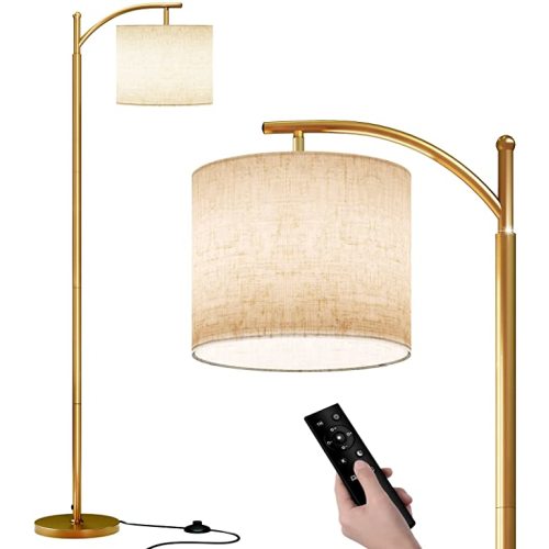 SUNMORY Arc Floor Lamp, Modern Floor Lamp with Romote Control and Stepless Dimmable Bulb, Metal Standing Lamps with Hanging Lampshade for Living Room, Bedroom, Office (Gold)