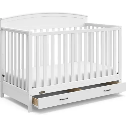 Graco Benton 5-in-1 Convertible Crib with Drawer (White) - Converts from Baby Crib to Toddler Bed, Daybed and Full-Size Bed, Fits Standard Full-Size Crib Mattress, Adjustable Mattress Support Base
