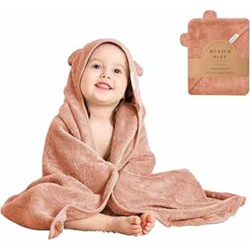 Toddler Bath Towel for Boys & Girls - Soft Baby Bath Towels with Cute Bear Ears - Cozy Baby Towels, Toddler Towels for Newborn, Infant & Toddler - 600 GSM, 35x35 inch (Ginger Red)