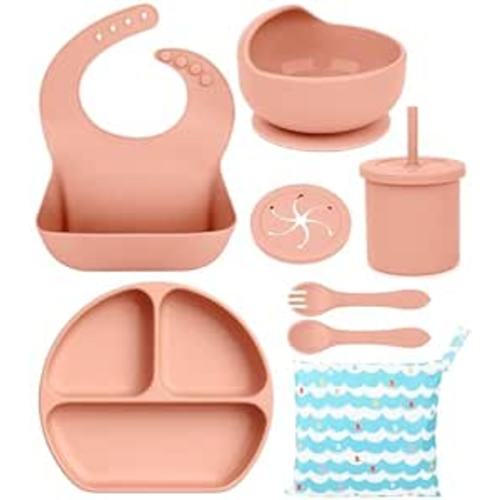 Amazon.com: Silicone Baby Feeding Set, Complete Baby Led Weaning Supplies Bpa Free, 8 Pack Baby Eating Supplies with Infant Suction Bowl and Plates, Bowl Cup Spoon and Fork Set, Infant Utensils Dish for Baby : Baby