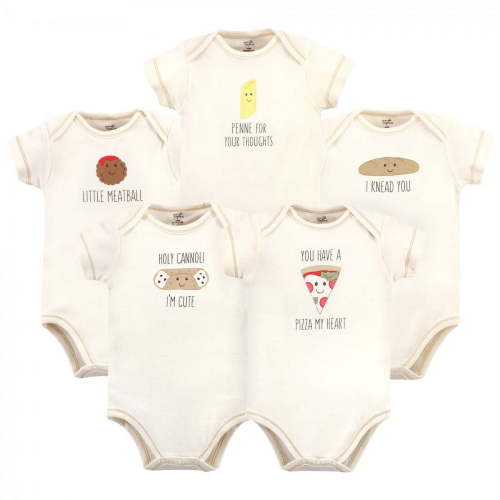 Touched by Nature Organic Cotton Bodysuits 5pk, Pizza, 0-3 Months