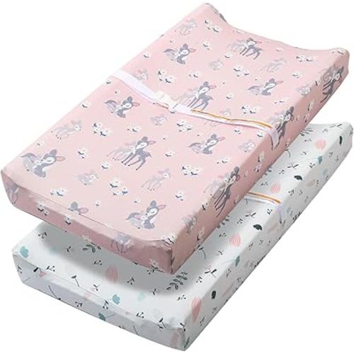 Changing Table Pad Cover Elastic Changing Pad Cover Premium Baby Changing Pad Cover 2 Pack for Boys Girls Unisex Soft Soft Comfortable Changing Pad Cover (Leaves & Deer Baby)