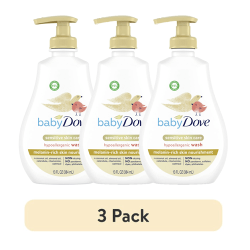 (3 pack) Baby Dove Melanin-Rich Skin Nourishment Hypoallergenic Body Wash Newborn Senstive Skin, 13 oz