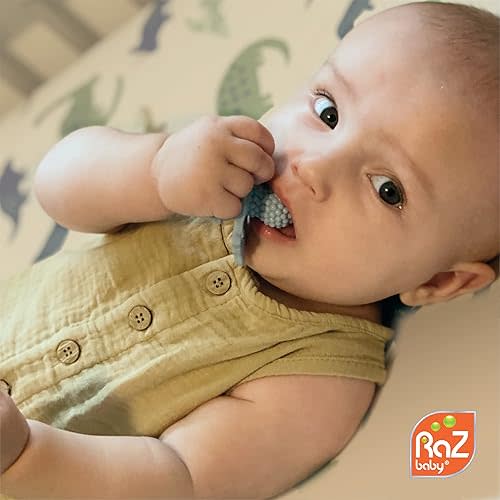RAZBABY Soft Silicone Infant & Baby 3M+ Teether Toy, Berrybumps Textured Teething Relief Pacifier, Hands-Free & Easy-to-Hold Fruit-Shaped RaZberry Design, BPA Free – Light Blue, (009-LBT)