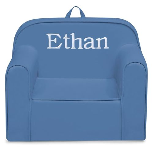 Delta Children Personalized Cozee Chair - Customize with Name – Foam Kids Chair for Ages 18 Months and Up, Indigo