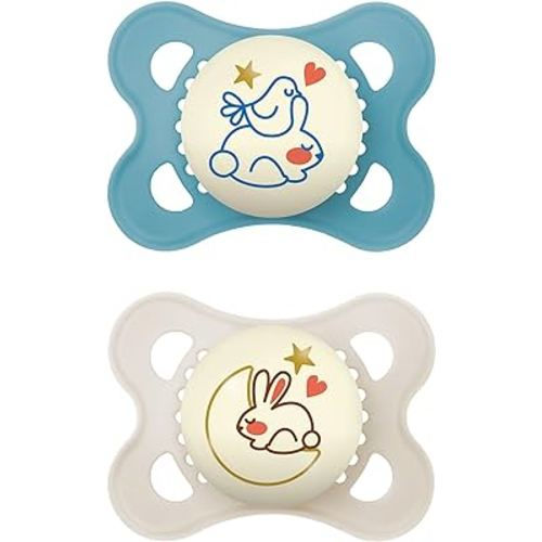 MAM Night Pacifiers 0-6 Months, Best for Breastfed Babies, Glow in the Dark, Baby Boy, 2 Count