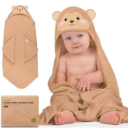 KeaBabies Hooded Baby Towel for Newborn - Viscose Derived from Bamboo Large Baby Bath Towels with Hood for Boys, Girls, Toddler, Extra Absorbent & Soft Newborn Bath Essentials (Monkey)