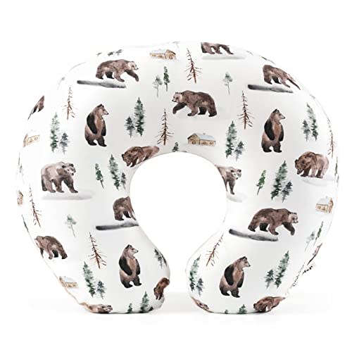 GRSSDER Nursing Pillow Cover Stretchy Minky Removable Nursing Covers for Breastfeeding Pillows, Ultra Soft Comfortable Slipcover for Baby Boy and Girls, Jungle Bear/Rainbow