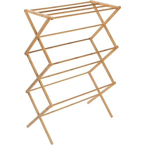 Honey-Can-Do Collapsible Bamboo Drying Rack – Sturdy & Foldable Laundry Drying Rack, Space-Saving & Portable Clothes Rack for Air-Drying Clothes, Towels, Blankets & Delicates, Indoor & Outdoor Use.