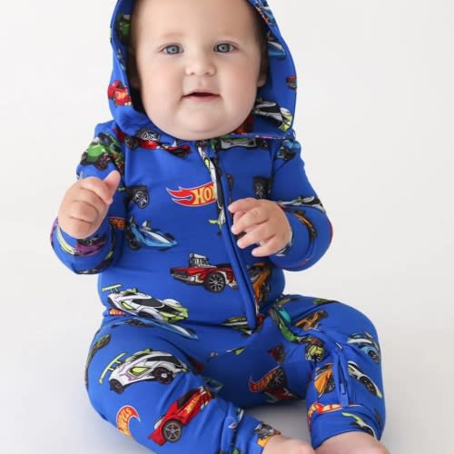 Hot Wheels™ French Terry Long Sleeve Zippered Hooded Romper