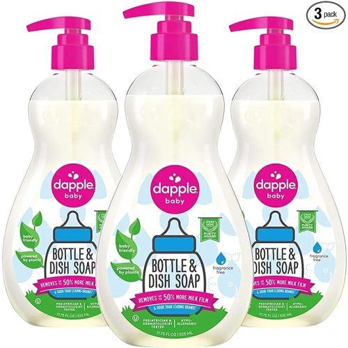 Dapple Baby Bottle Soap & Dish Soap Baby, Fragrance Free, 17.75 Fl Oz Bottle (Pack of 3) - Plant Based Dish Liquid for Dishes & Baby Bottles - Hypoallergenic Soap, Liquid Soap