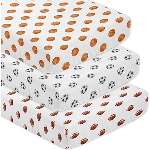 Sweet Jojo Designs Sports Theme Boy Baby Fitted Crib Sheet Set Infant Newborn Nursery Toddler Bed Room Standard Mattress 3p Football Basketball Soccer Watercolor Vintage Sport Themed Balls
