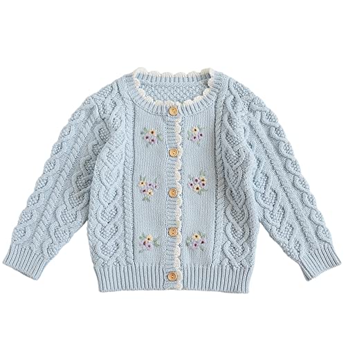 Baby Girls Knitted Cardigan Sweater Crewneck Knit Crochet Button Closure Cardigan Tops Coat Outwear for Toddler