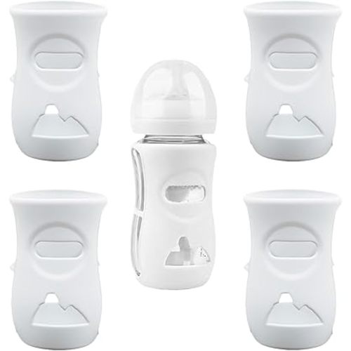 4 Pack Silicone Sleeves for Avent Natural Glass Baby Bottles, Anti Breakage Baby Bottle Holder, Compatible with Philips Avent Glass Natural Baby Bottle, BPA Free (Milk White, 8 OZ)