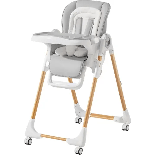 Convertible High Chairs for Babies and Toddlers, Height Adjustable Baby High Chair, High Chair with Removable Tray, Adjustable Backrest and Pedal, Portable Baby Dinning Chair with Lockable Wheels