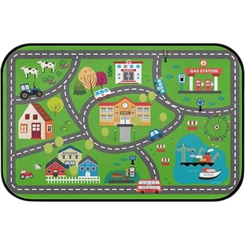 Kids Car Road Play Rug - Town City Map Track Soft Non-Slip 2x3 Carpet Traffic Mat Washable Playroom Bedroom Boys Nursery Educational Area Rug Entrance Mats Playroom Classroom Decor (24"x 36")