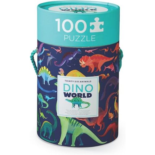 Crocodile Creek 100-Piece Jigsaw Puzzle for Kids Ages 5 and Up - Fun and Educational Table or Floor Puzzles - Storage Canister with Handle - Dinosaurs - 14” x 19” Finished