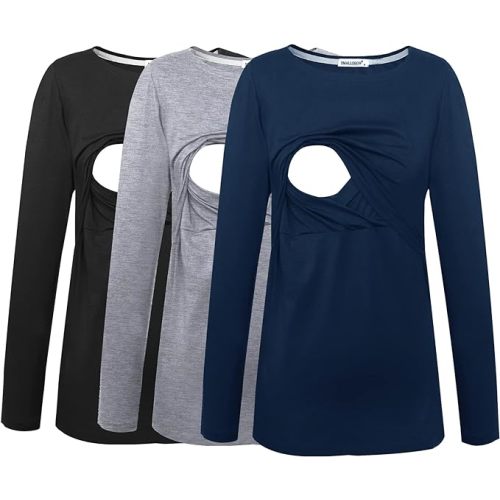 Smallshow Women's Maternity Nursing Tops Comfy Long Sleeve Breastfeeding T-Shirt