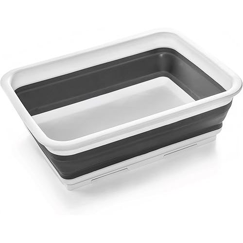 BINO Collapsible Wash Basin - White | Portable Dish Tub | Kitchen | Camping | Sink | Home Essentials | Baby Travel | Folding Dish Pan for Maximum Space Saving
