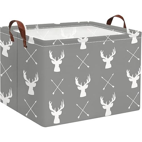 HIYAGON Baby Basket Cute Toy Bin for Boys and Girls Kids Storage Bin Organizer Box Gift Basket Empty Rectangular Deer Room Decor for Home(Grey deers)