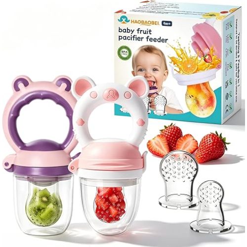 Baby Solids/Frozen Fruit Feeder Pacifier, Infant Teether Toy 4M+, BPA-Free Silicone Pouch & Nipple, Safely Introduce Solids, Teething Relief, 2-Pack